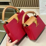 Women's original Taurillon Cowhide handbag red brown