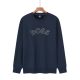 Men's casual Cotton embroidery Plush Long sleeve round neck Sweatshirt dark blue 1885