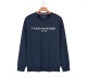 Men's casual Cotton embroidery Plush Long sleeve round neck Sweatshirt dark blue 1878