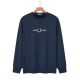 Men's casual Cotton embroidery Plush Long sleeve round neck Sweatshirt dark blue 1883