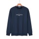 Men's casual Cotton embroidery Plush Long sleeve round neck Sweatshirt dark blue 1883