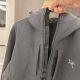 unisex autumn winter casual embroidery Long sleeve Jacket dark grey
