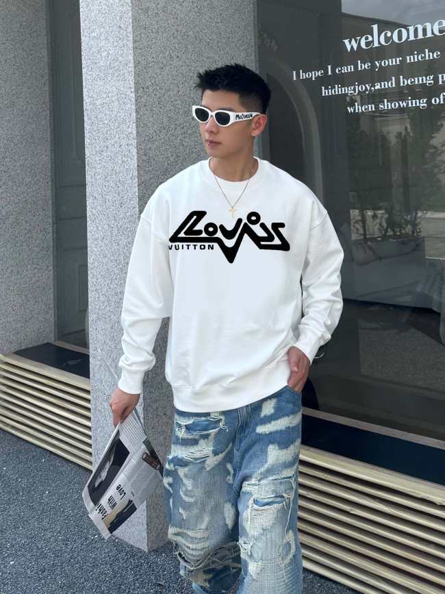 Men's casual Cotton Alphabet Print Long sleeve Sweater White