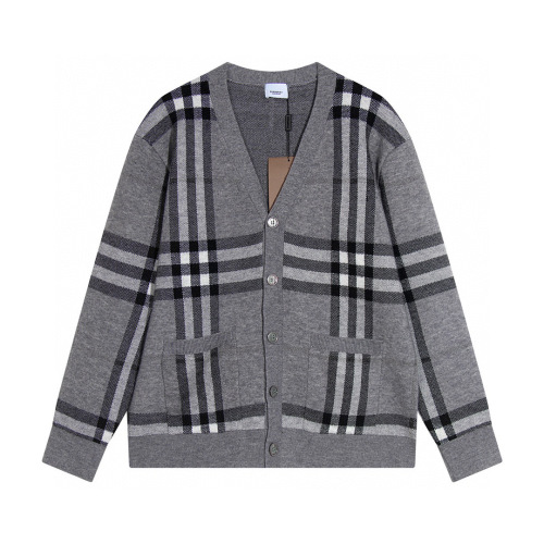 unisex casual classics Cotton Plaid jacquard Long sleeve Cardigan sweater Grey K717