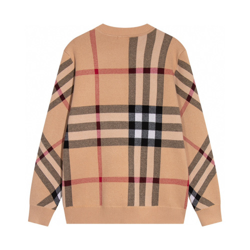 unisex casual classics Cotton Plaid jacquard Long sleeve Retro round neck sweater brown K734