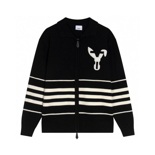 Men's casual Cotton rabbit Striped jacquard Long sleeve Cardigan sweater black K739