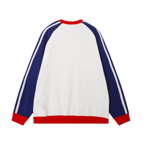 Men's casual Cotton Alphabet jacquard Long sleeve round neck sweater white 33816