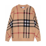 unisex casual classics Cotton Plaid jacquard Long sleeve Retro round neck sweater brown K734