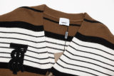 unisex casual classics Cotton Striped jacquard Long sleeve Cardigan sweater white brown K718