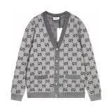 unisex casual Cotton Alphabet jacquard Long sleeve Cardigan sweater dark grey K730