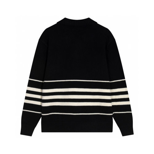 Men's casual Cotton rabbit Striped jacquard Long sleeve Cardigan sweater black K739