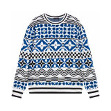 Men's casual Cotton  jacquard Long sleeve round neck sweater blue K705