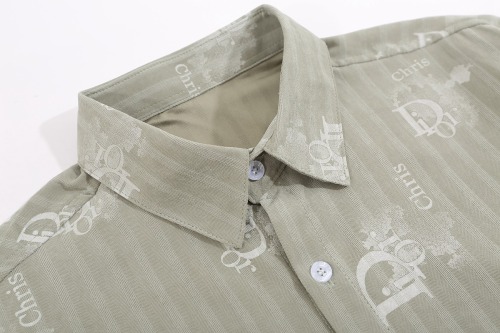 Men's casual Cotton Allover print Long sleeve shirt light green v222