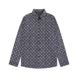 Men's casual Allover print Long sleeve shirt black v223