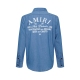 Men's casual Cotton Alphabet print Long sleeve Denim shirt blue N106