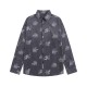 Men's casual Cotton Allover print Long sleeve shirt Black v222