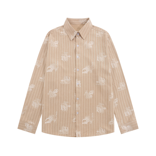 Men's casual Cotton Allover print Long sleeve shirt Light Orange v222