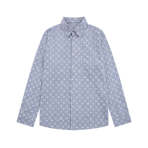 Men's casual Allover print Long sleeve shirt blue v223