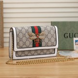 Women's Queen Margaret Metal Bee Decoration Stripe Ribbon Chain Canvas Panel Leather One Shoulder Crossbody Bag 3028