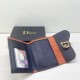 Men's Saddle Embroidery Classic Full Print Tri Fold Card Bag Wallet Blue A18