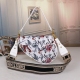 Women's Saddle Oblique Embroidery Full Print Canvas Saddle Bag Single Shoulder Handbag white D2281