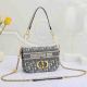Women's Gold Label Logo Full Print Embroidered Canvas Combination Leather Crossbody Shoulder Bag 8006