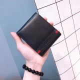 Men's Classic Vintage Red&Green Striped Soft Leather Wallet black