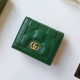 Women's GG Matelasse Gold Logo Folding Leather Card Bag Wallet Green 723786