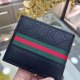 Men's New Red Green Stripe Retro Printed Leather Wallet black