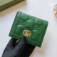 Women's GG Matelasse Gold Logo Folding Leather Card Bag Wallet Green 723786