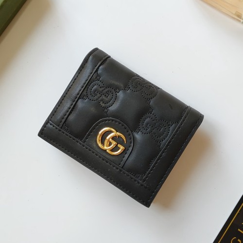 Women's GG Matelasse Gold Logo Folding Leather Card Bag Wallet black 723786