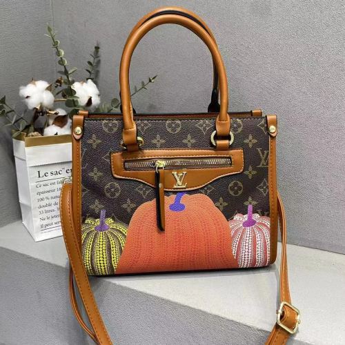 Women's Colorful Pumpkin Leather Edging Classic Printed Crossbody Shoulder Handbag 9040