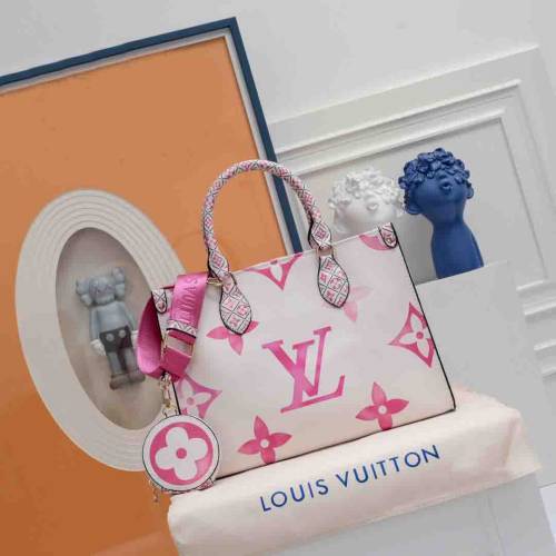 Women's ONTHEGO Watercolor Detachable Adjustable Shoulder Strap Pattern Embossed Canvas Tote Bag Shopping Bag Handbag white pink 44578-2