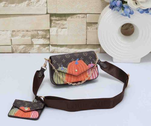 Women's Pumpkin Print Chain Paired with Wallet Crossbody Shoulder Bag 2768