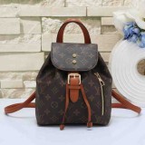 Women's Montsouris Classic Print Gold Buckle Strap Canvas&Leather School Backpack 8033