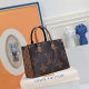 Women's ONTHEGO Embossed Versatile Cowhide Tote Bag Shopping Bag Crossbody Single Shoulder Handbag 44579