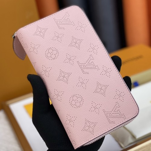 Women's Zippy Silver Hardware Printed Perforated Design Calfskin Wallet pink M61867