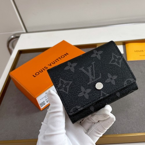 Women's Classic Printed Button Canvas Wallet Card Bag black M58456