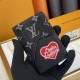 Men's NIGO Heart Pattern Logo Outer Patch Bag Denim Fabric&Leather Wallet Card Bag black M81015