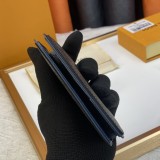 Men's Classic Printed Canvas Patchwork Leather Wallet Card Bag black blue M30301