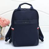 Men's Red and White Striped Decorative Gold Logo Canvas Backpack Schoolbag TM8830