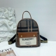 Women's Double logo Classic Striped Decorative Canvas Backpack Schoolbag 8808