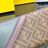 Men's FF Logo Pattern Zipper Double Fold Leather Wallet brown 666233