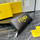 Men's FF Logo Pattern Zipper Double Fold Leather Wallet black yellow 666233