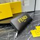 Men's FF Logo Pattern Zipper Double Fold Leather Wallet black yellow 666233