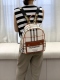 Women's Double logo Classic Striped Decorative Canvas Backpack Schoolbag 8808