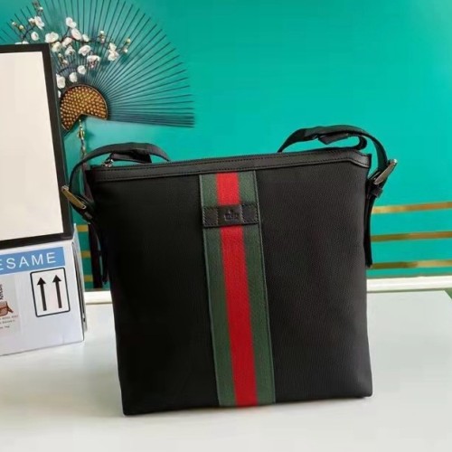 Men's Gucci Red Green Striped Ribbon Canvas Combination Leather Messenger Bag Crossbody Bag black 988