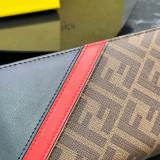Men's FF Logo Pattern Zipper Double Fold Leather Wallet brown red 666233