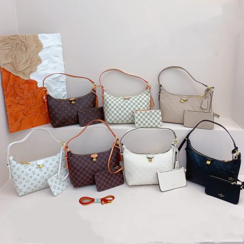 Women's Checkerboard Printed Zippered Canvas Patchwork Leather Crossbody Shoulder Bag 6120