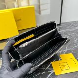 Men's FF Logo Pattern Zipper Double Fold Leather Wallet black yellow 666233